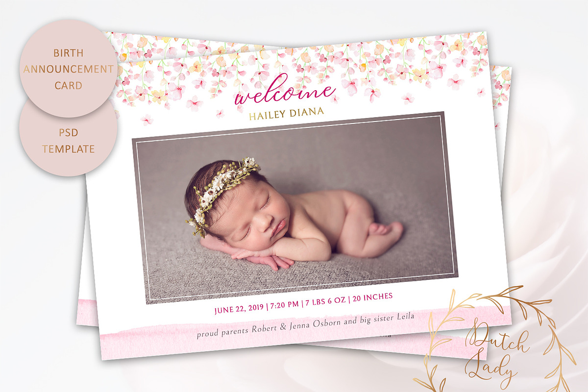 Birth Announcement Card Template #2, a Card Template by The Dutch Lady Designs (Photo 1 of 3)