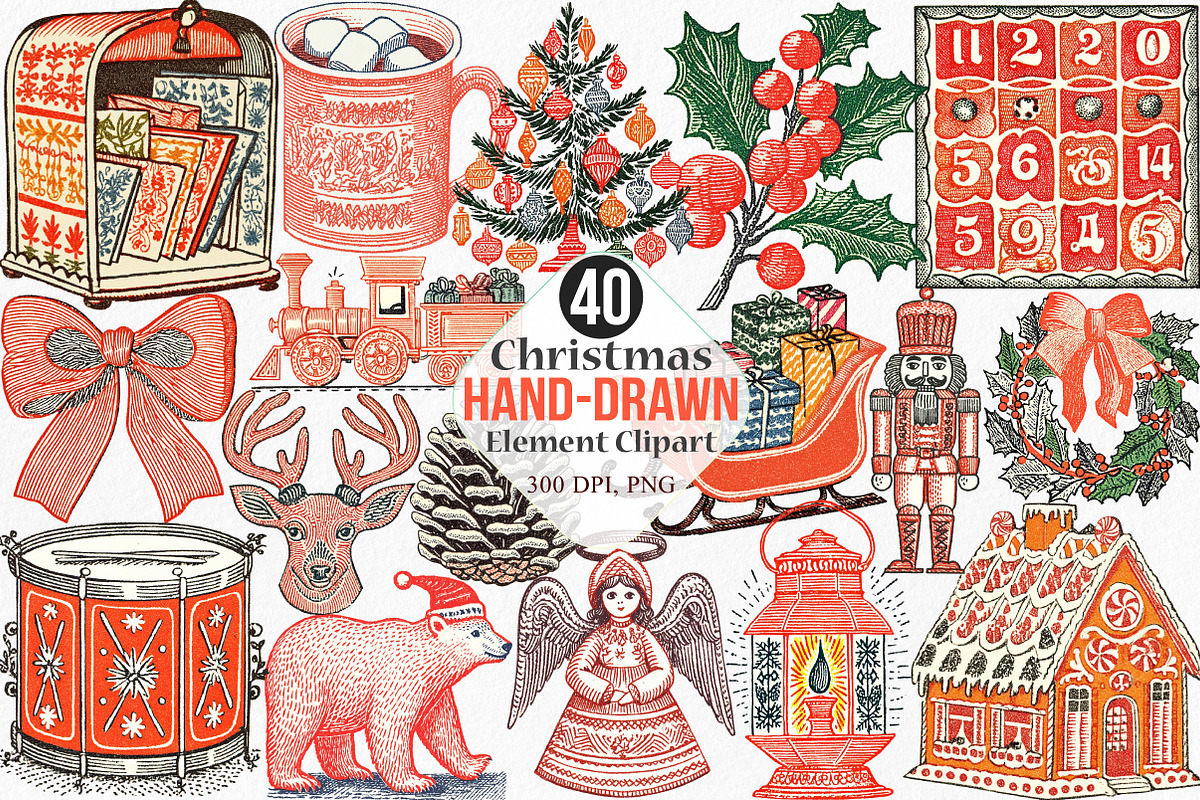 Christmas Hand-Drawn Element Clipart, an Illustration by Canvas Craft (Photo 1 of 8)