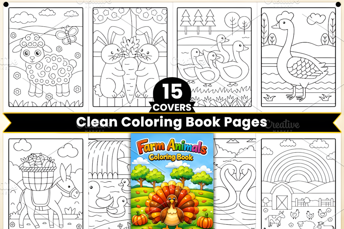 Farm Animals Coloring Pages for Kids, an Animal Illustration by Ink Gallery (Photo 2 of 3)