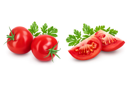 Tomato with parsley isolated on, a Food & Drink Photo by NataPhoto