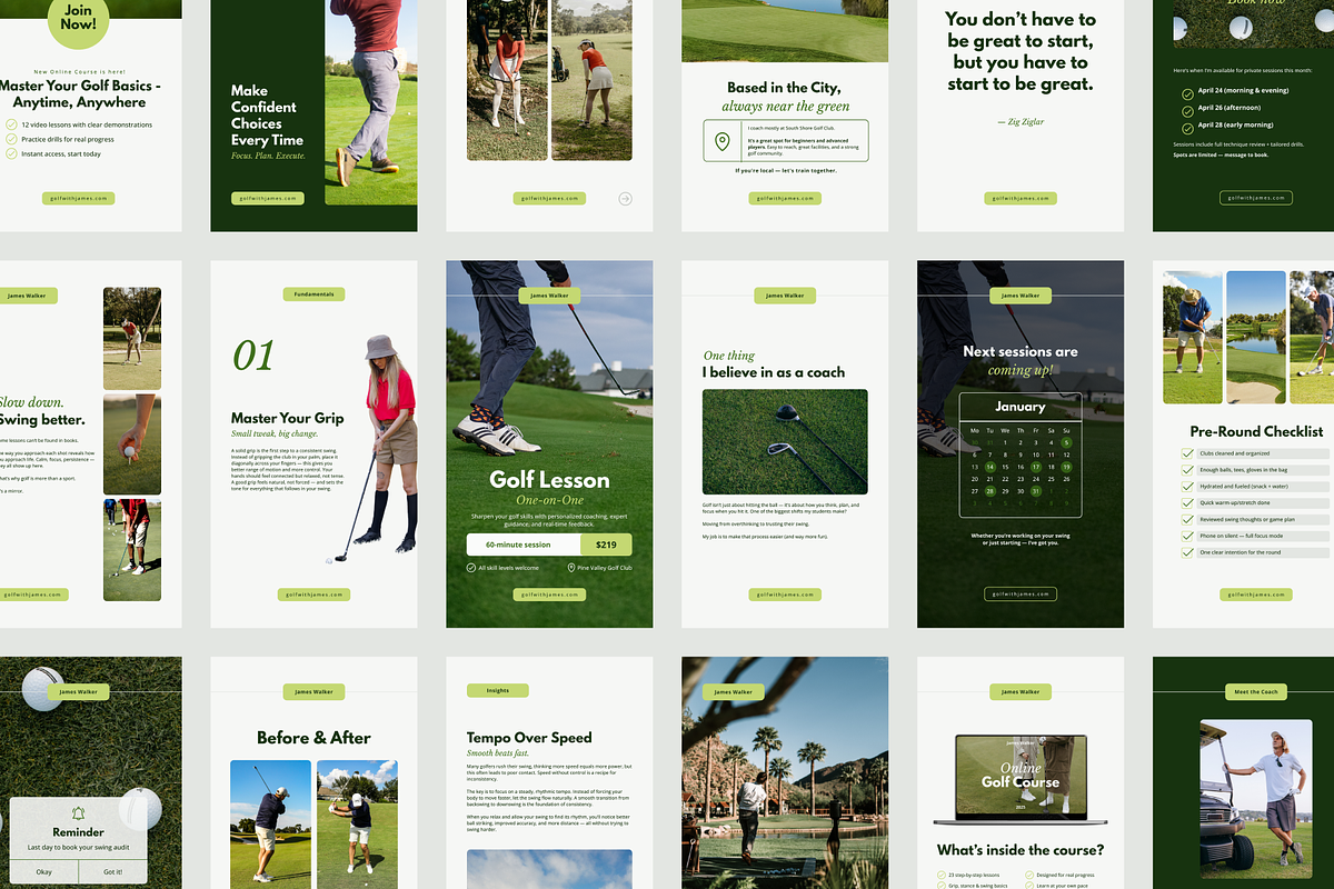 Golf Coach Instagram Canva Templates, a Social Media Template by Mirely Creative Co (Photo 3 of 6)