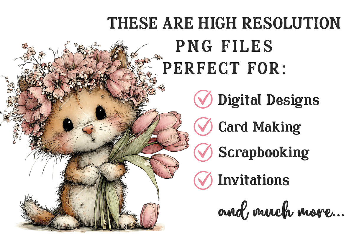 Whimsical Spring Cat Clipart, an Illustration by OK Design (Photo 4 of 6)