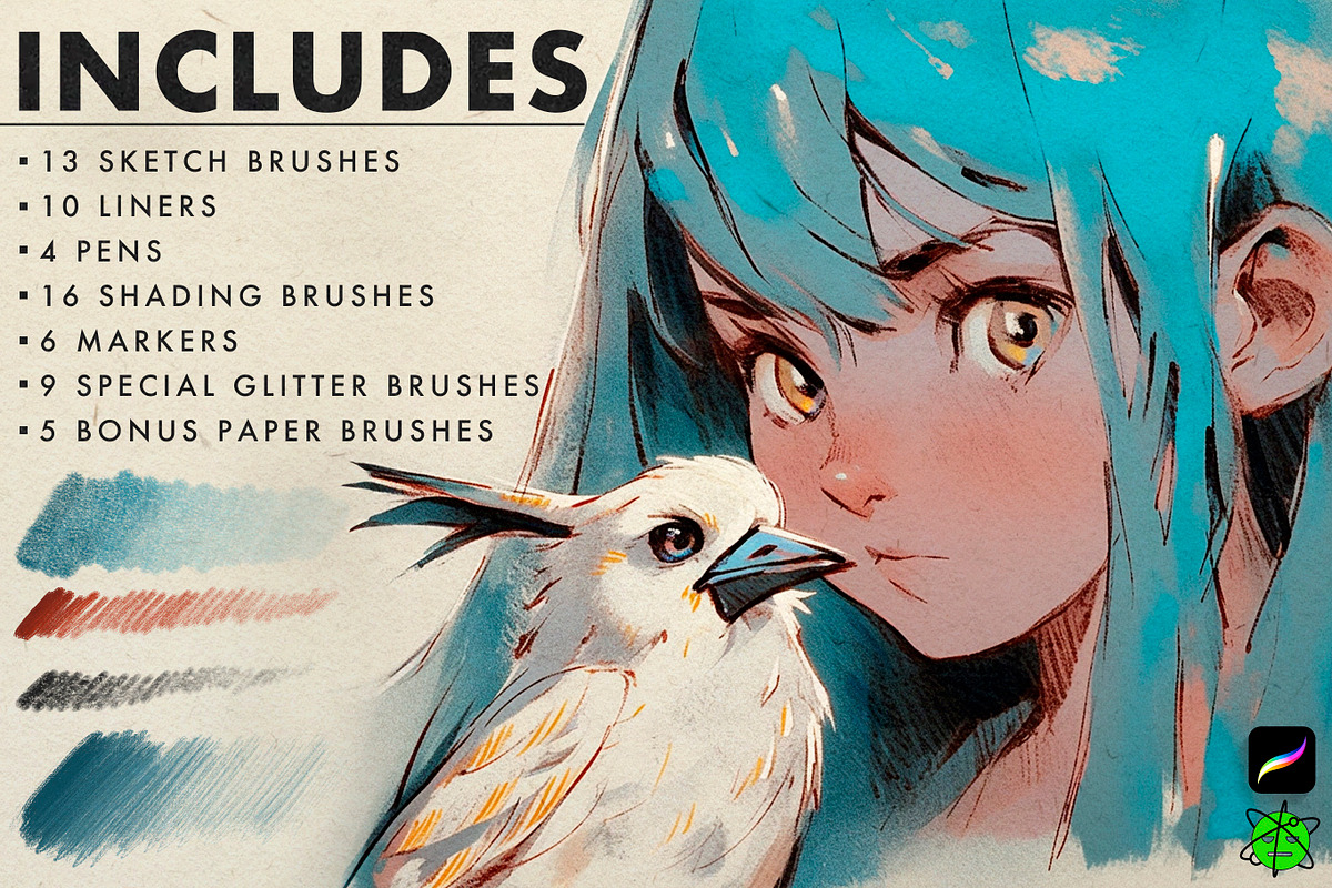 58 Procreate Brushes For Every Day, a Brush Add-On by Nuclear Brushes (Photo 2 of 10)