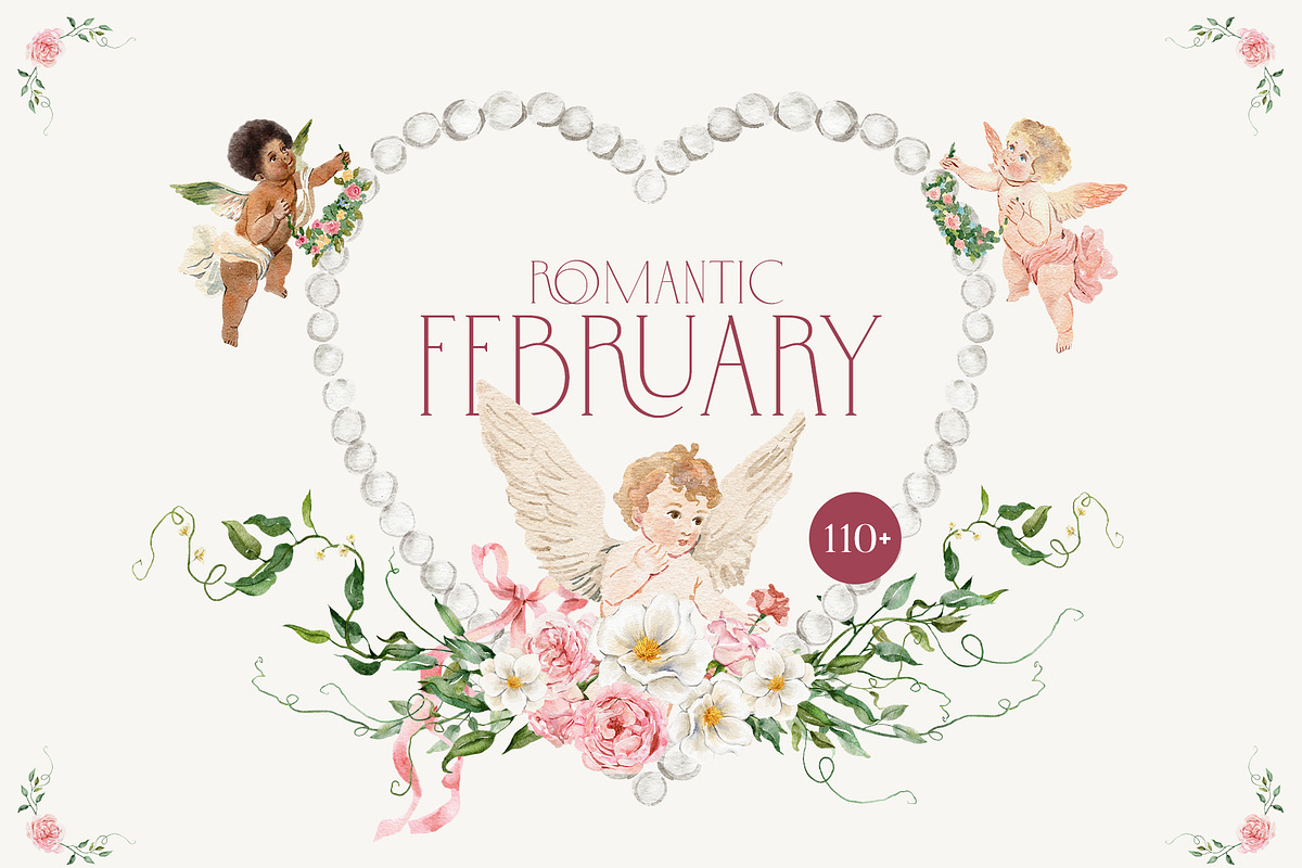 FEBRUARY Romantic Watercolor Set, an Object Graphic by Kaleriia (Photo 1 of 12)