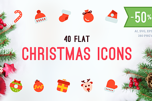 Merry Christmas Flat Vector Icons