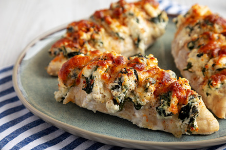 Homemade Hasselback Chicken on a Plate, side view. Close-up., a Food & Drink Photo by LiudmylaChuhunova