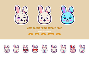 Cute Rabbit Emoji Sticker Pack, an Animal Illustration by itefan Studio
