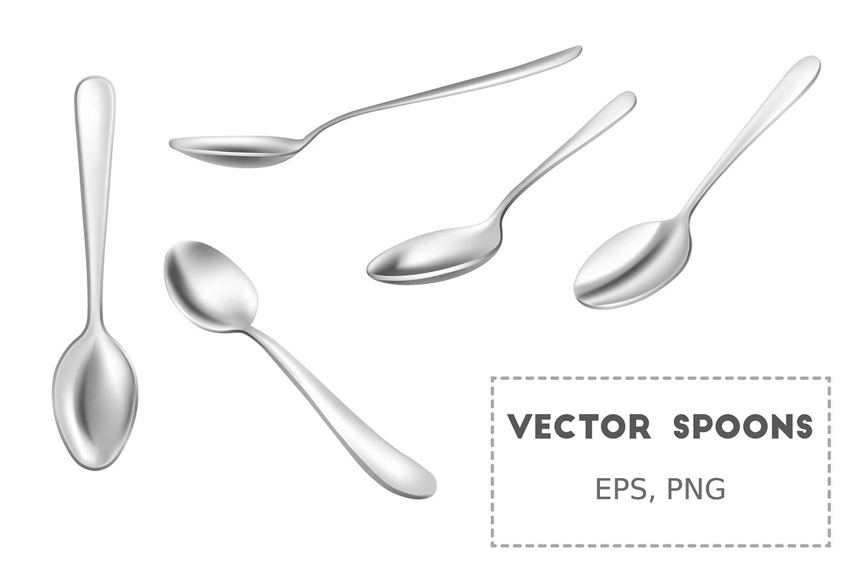 Silver spoons vector set, an Object Graphic by Olena