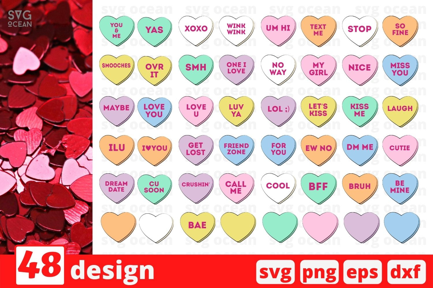 Valentines Day Candy Hearts SVG Bund, an Illustration by svgocean