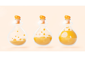 Glass Bottles With Gold Magic Potion