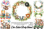 Cute Safari Party Animal Watercolor, an Illustration by DreamPrint404 (Thumbnail 1 of 5)