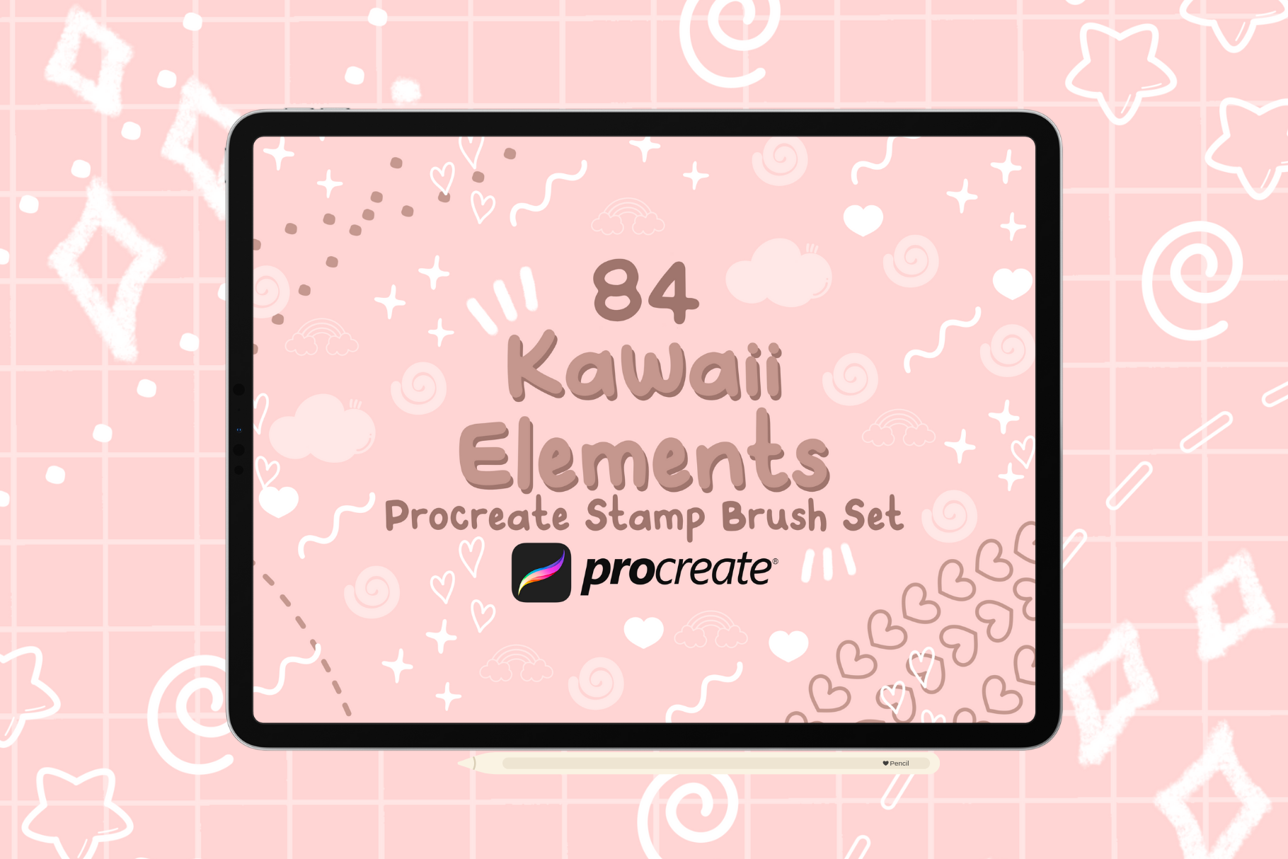 Kawaii Elements Procreate Stamps, a Brush Add-On by HalieKStudio