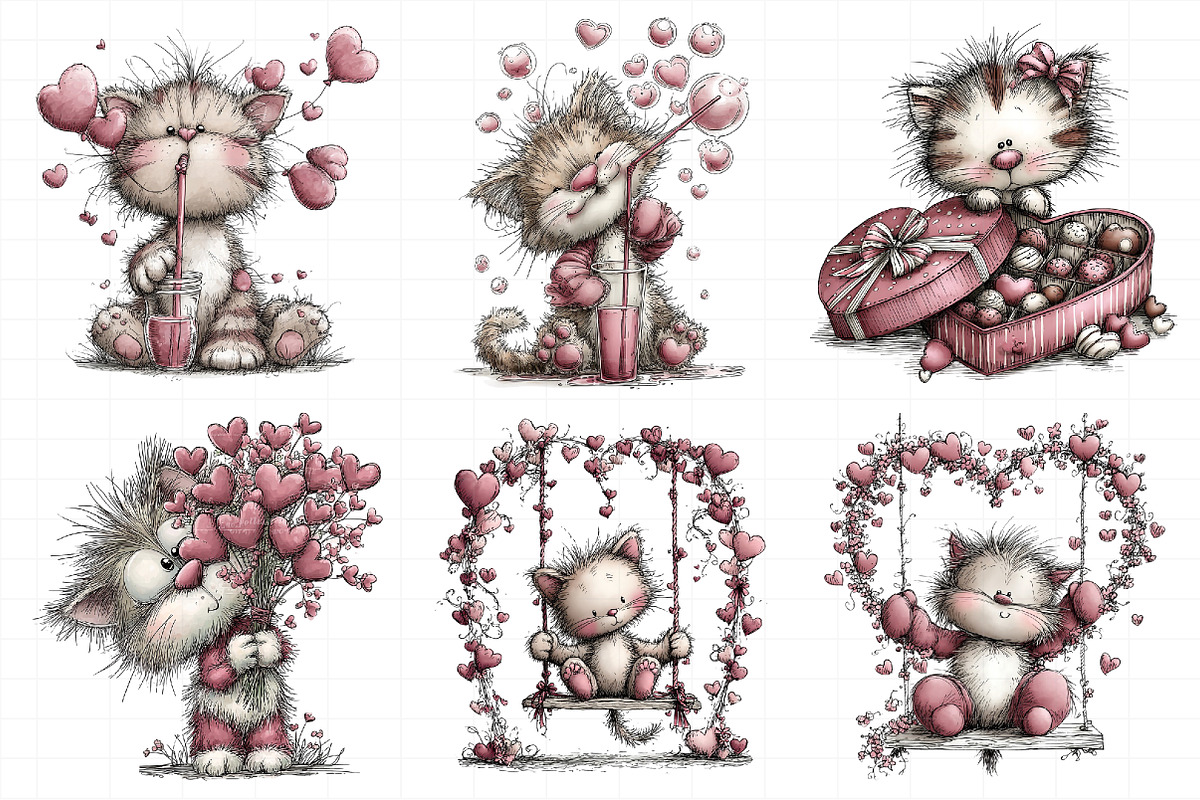 Quirky Valentines Cats Clipart, an Illustration by Daily.Designs (Photo 8 of 8)