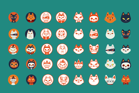 Halloween Cat Faces Illustration Set preview 2