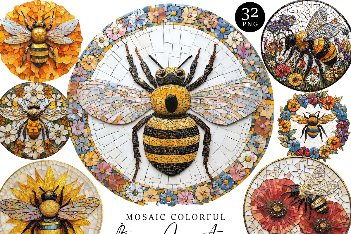 Mosaic Circular Bees Coasters, an Animal Illustration by Design Scotch (Photo 1 of 10)
