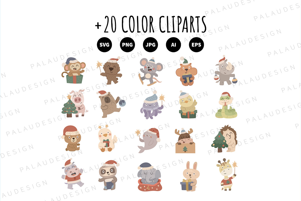 Christmas Animals Clipart Set, a Seasonal Illustration by Palau (Photo 8 of 10)