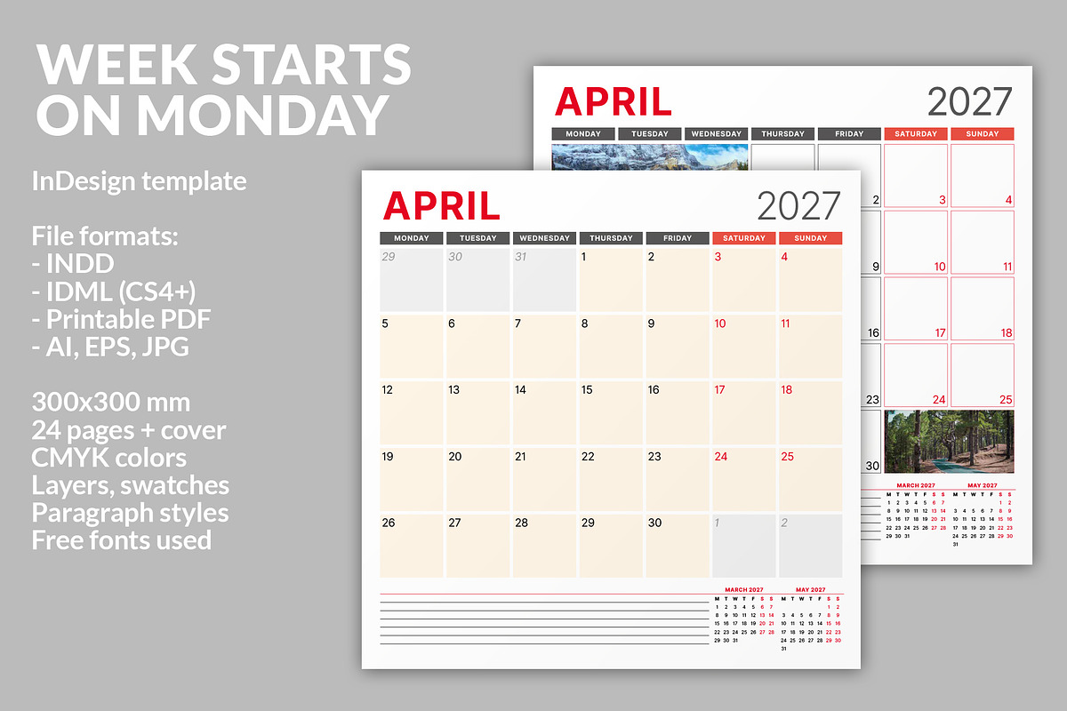 Monthly Planner 2027 (MP017-27), a Stationery Template by mikhailmorosin (Photo 2 of 7)