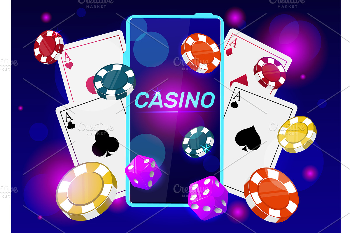 Phone with gambling chips, dice and, a Technology Illustration by Vectorbuum