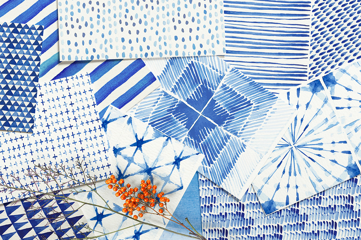 Shibori indigo watercolor collection, a Pattern Graphic by Nicetoseeya (Photo 3 of 4)