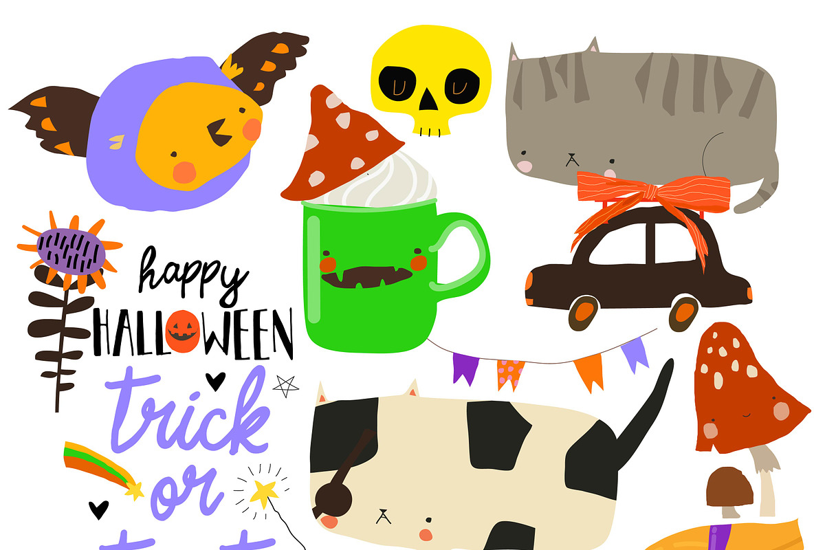Cartoon Set With Halloween Elements, a Seasonal Illustration by Maria Starus (Photo 1 of 3)