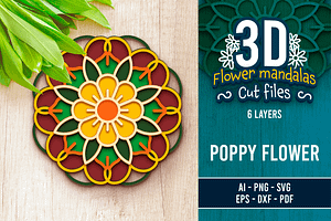 3D Poppy Flower Mandala - SVG Cut Fi