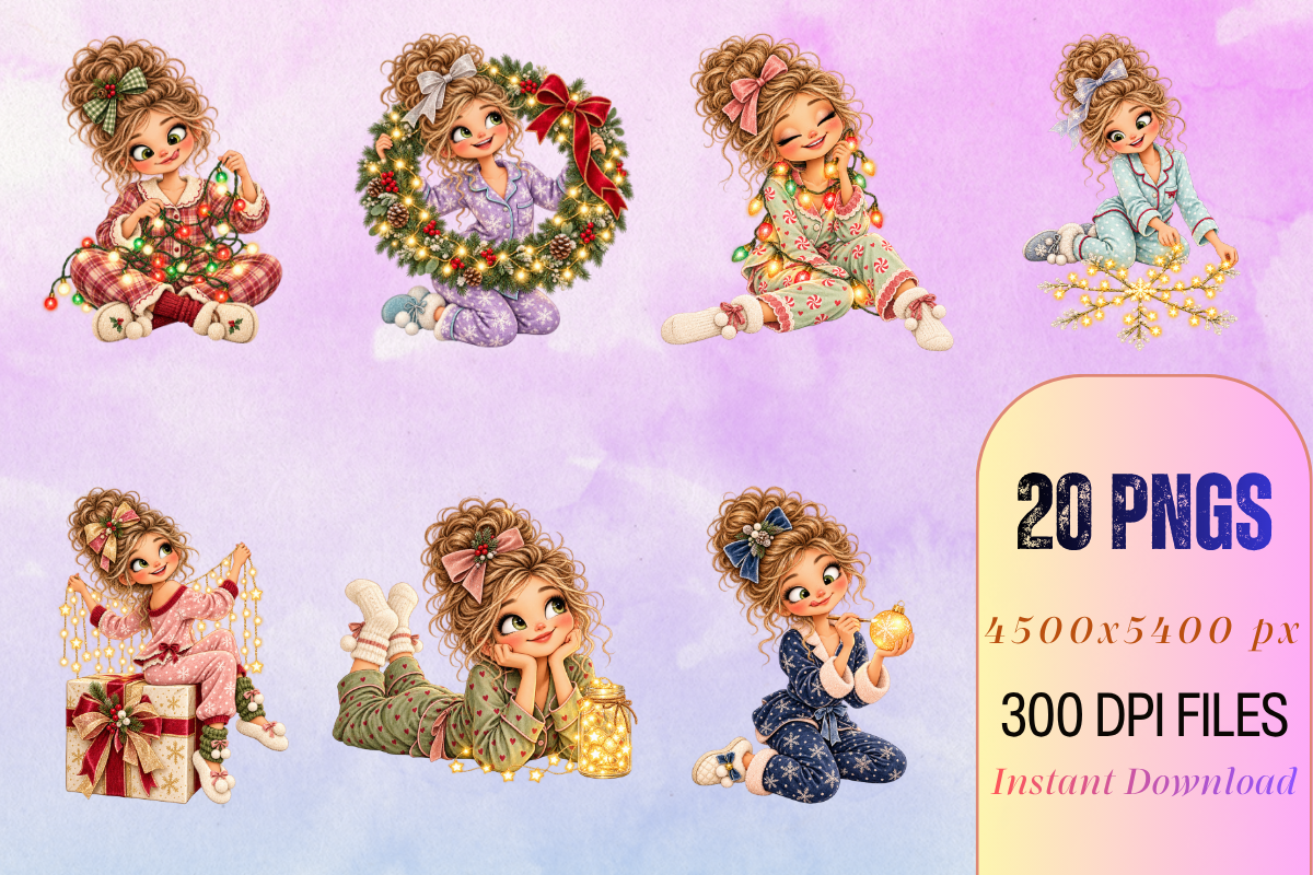 Light Up Christmas Girls Cliparts, a Seasonal Illustration by Ink Gallery (Photo 4 of 13)