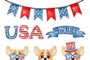 SALE! Watercolor Corgi. 4th of July, a Decorative Illustration by Natalya_Mona_Art (Thumbnail 6 of 8)