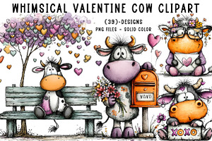 Whimsical Valentine Cow Clipart, an Illustration by CreationArt