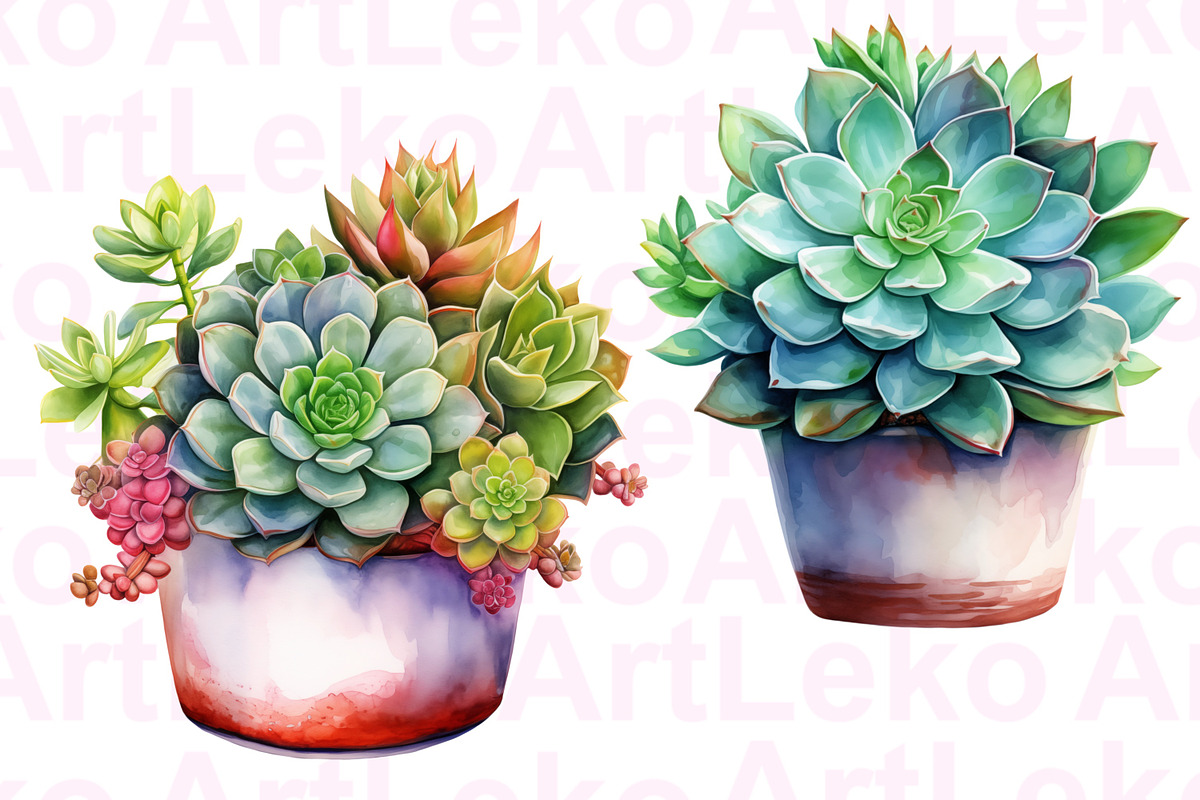 Succulents Watercolour Clipart, a Decorative Illustration by LekoArt (Photo 2 of 10)