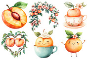 Watercolor Cute Peaches Garden Fruit, an Illustration by Designworld (Thumbnail 2 of 7)