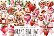 Berry Birthday Watercolor Clipart, an Illustration by OK Design (Thumbnail 1 of 5)