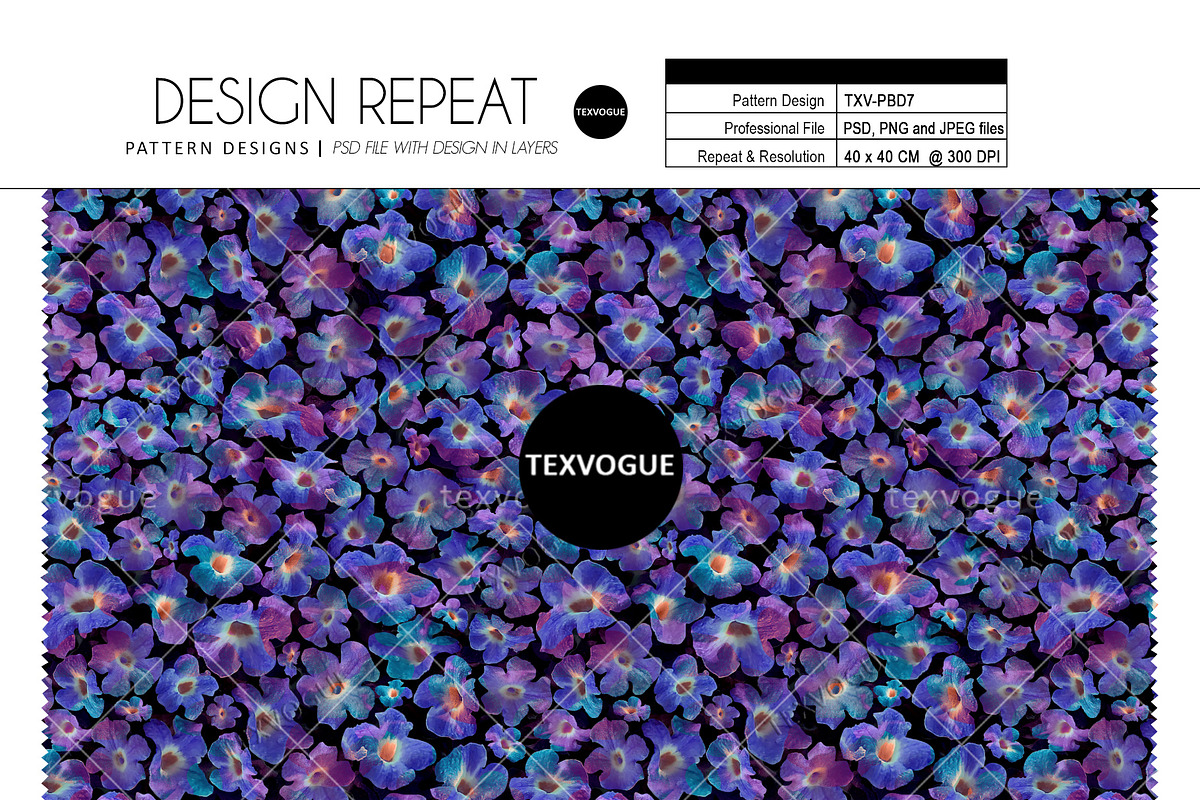 Blue Blooms - Seamless Patterns, a Pattern Graphic by texvogue (Photo 2 of 16)
