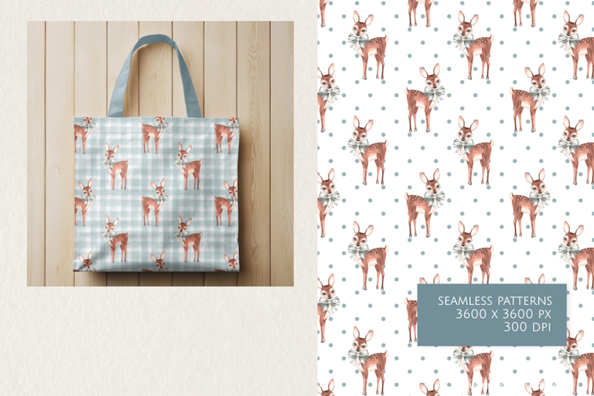 Watercolor Fawn Seamless Pattern Set, a Pattern Graphic by Gribanessa (Photo 2 of 4)