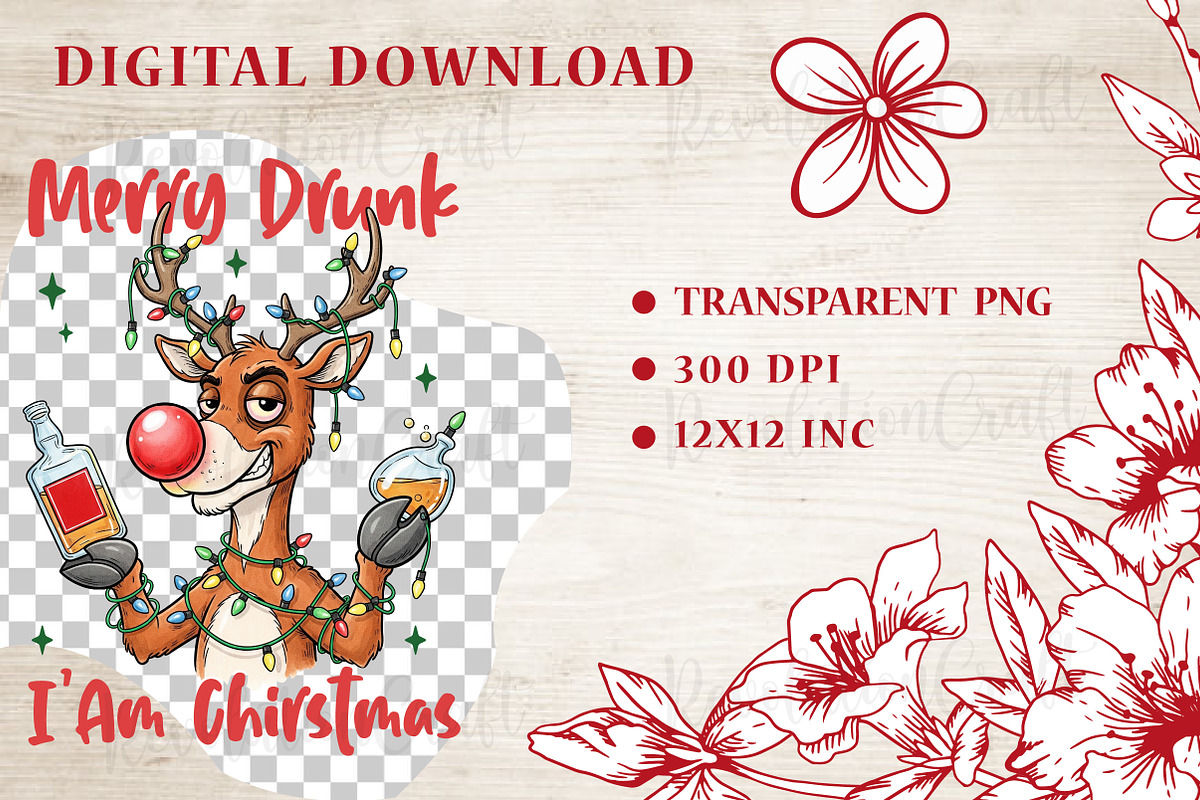 Funny Drunk Reindeer Sublimation, an Illustration by OK Design (Photo 3 of 4)