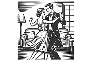 Elegant Couple Dancing in Living, a Person Illustration by AlexArt