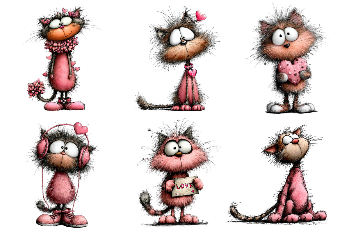 Whimsical Valentine Cats Clipart, an Illustration by Dream Creation (Photo 3 of 8)