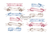 Watercolor ribbon banners clipart, a Decorative Illustration by AquarelleSpace (Thumbnail 1 of 4)