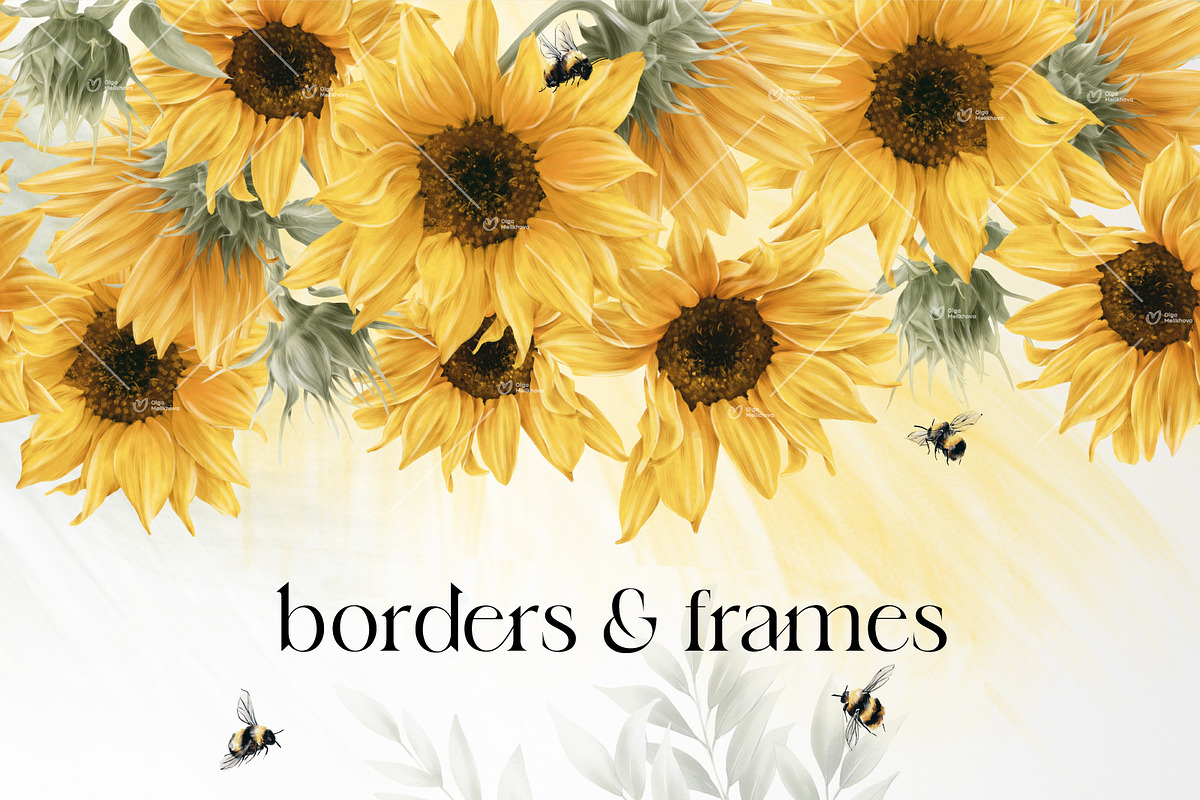 Sunny sunflowers, watercolor flowers, a Texture Illustration by ollalya (Photo 4 of 16)