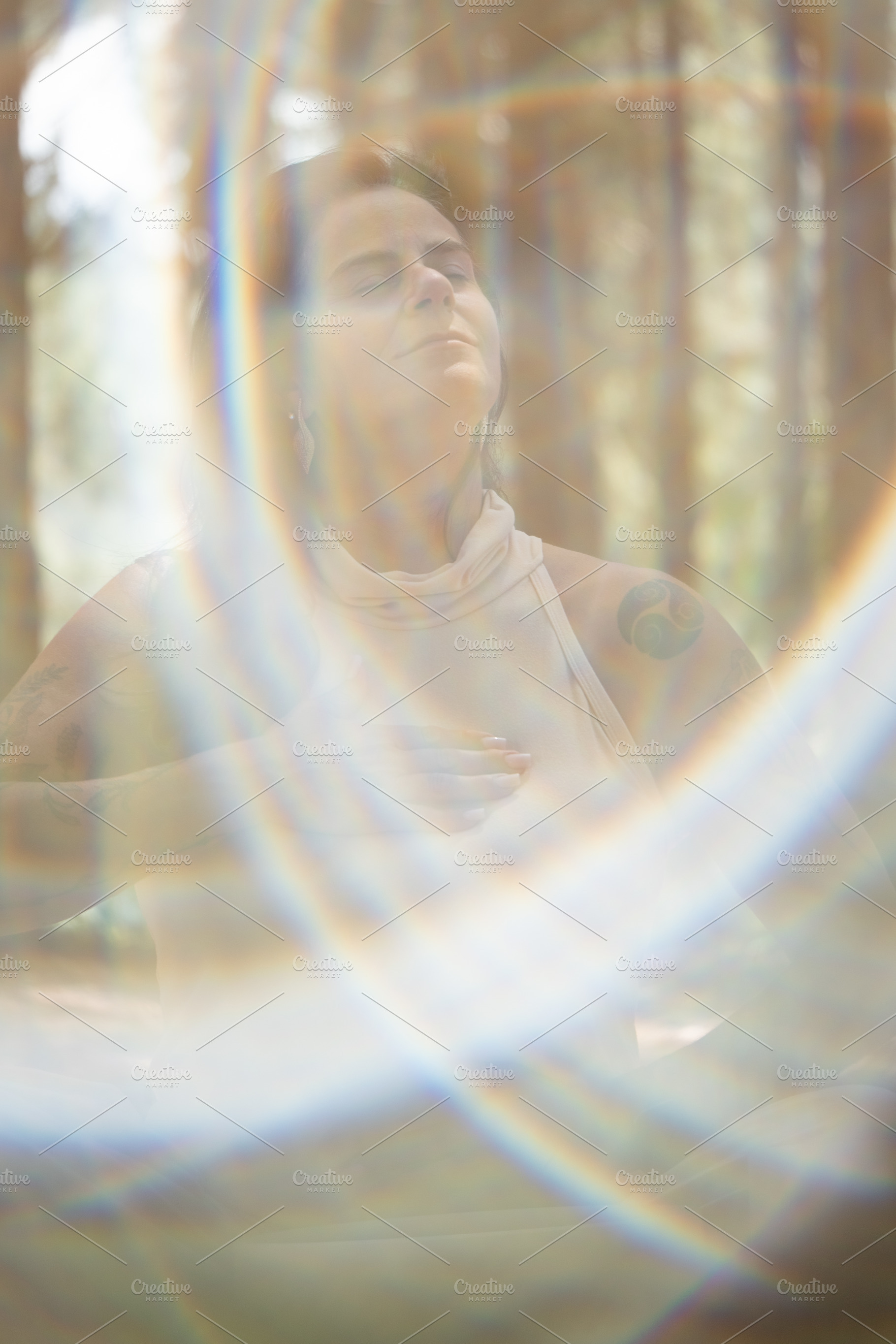 Meditation Woman with Prism Light, a Person Photo by HiLine