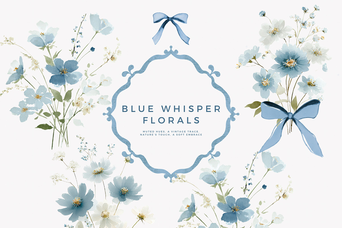 watercolor blue preppy floral clipar, an Illustration by Patishop Art (Photo 2 of 10)