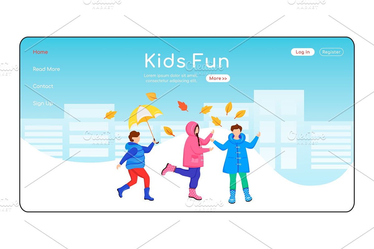 Kids fun landing page template, a Landing Page Template by IMG visuals characters