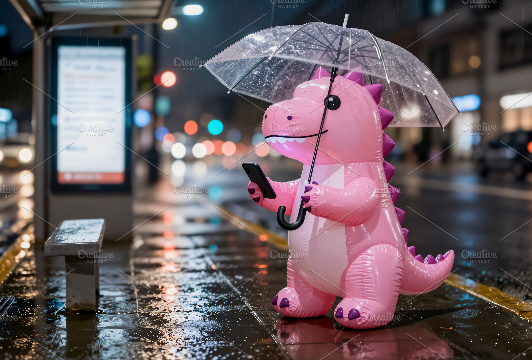 Inflatable Dinosaur with Umbrella, a Photo by rarrarorro