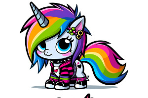 Cartoon Emo Unicorns PNG Pack