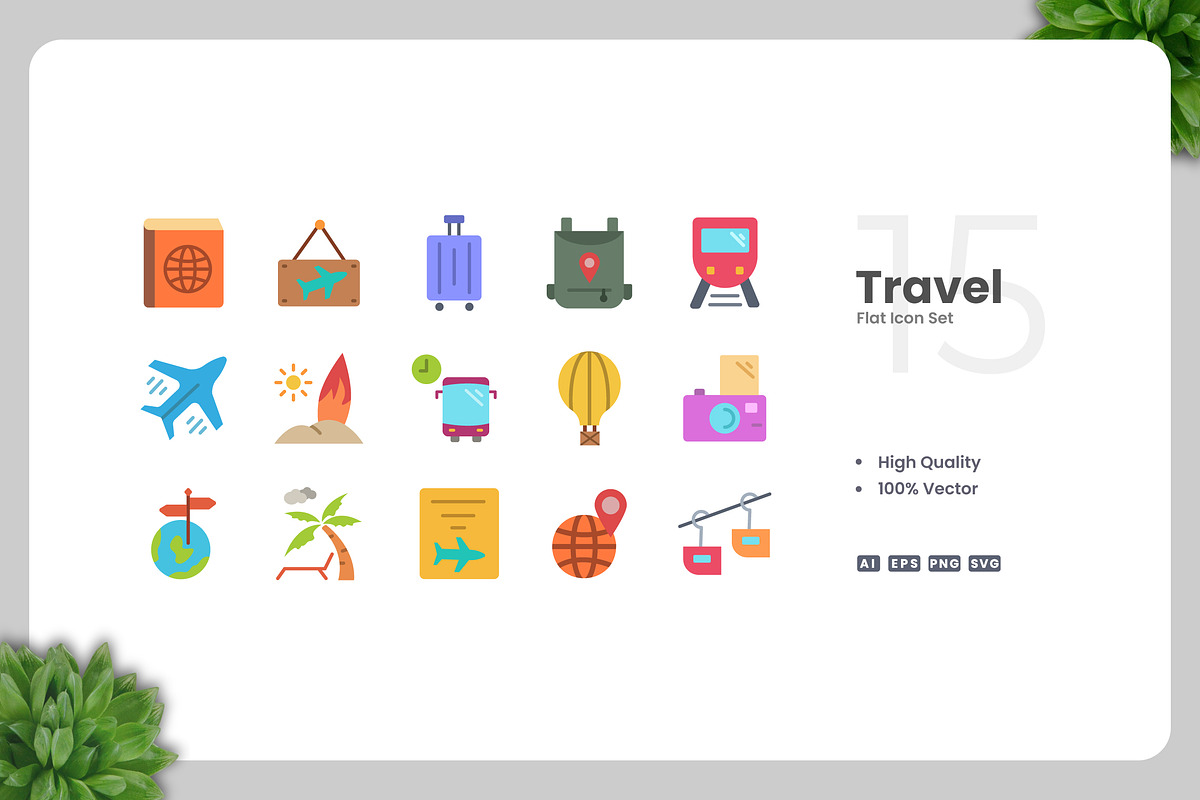 Travel Flat Icons, an Icon by Upnowgraphic