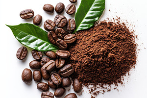 Coffee beans ground coffee leaves ar, a Food & Drink Photo by Pixeness Studio