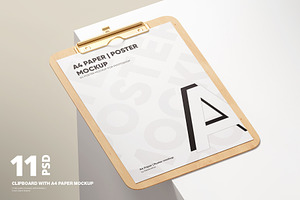Clipboard With A4 Poster Mockup