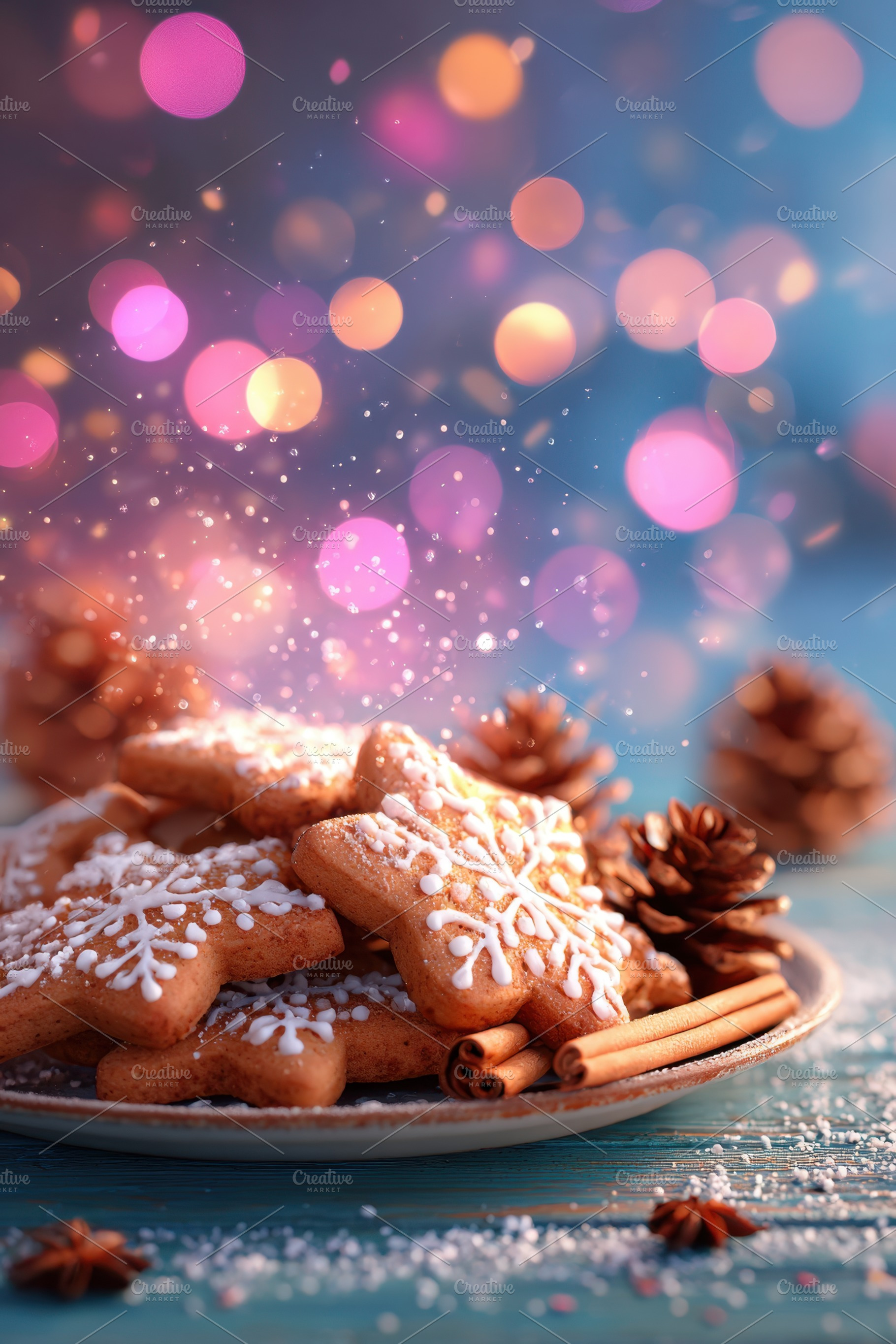 Festive gingerbread cookies with cinnamon and pine cones, a Holiday Photo by AlyaAnd