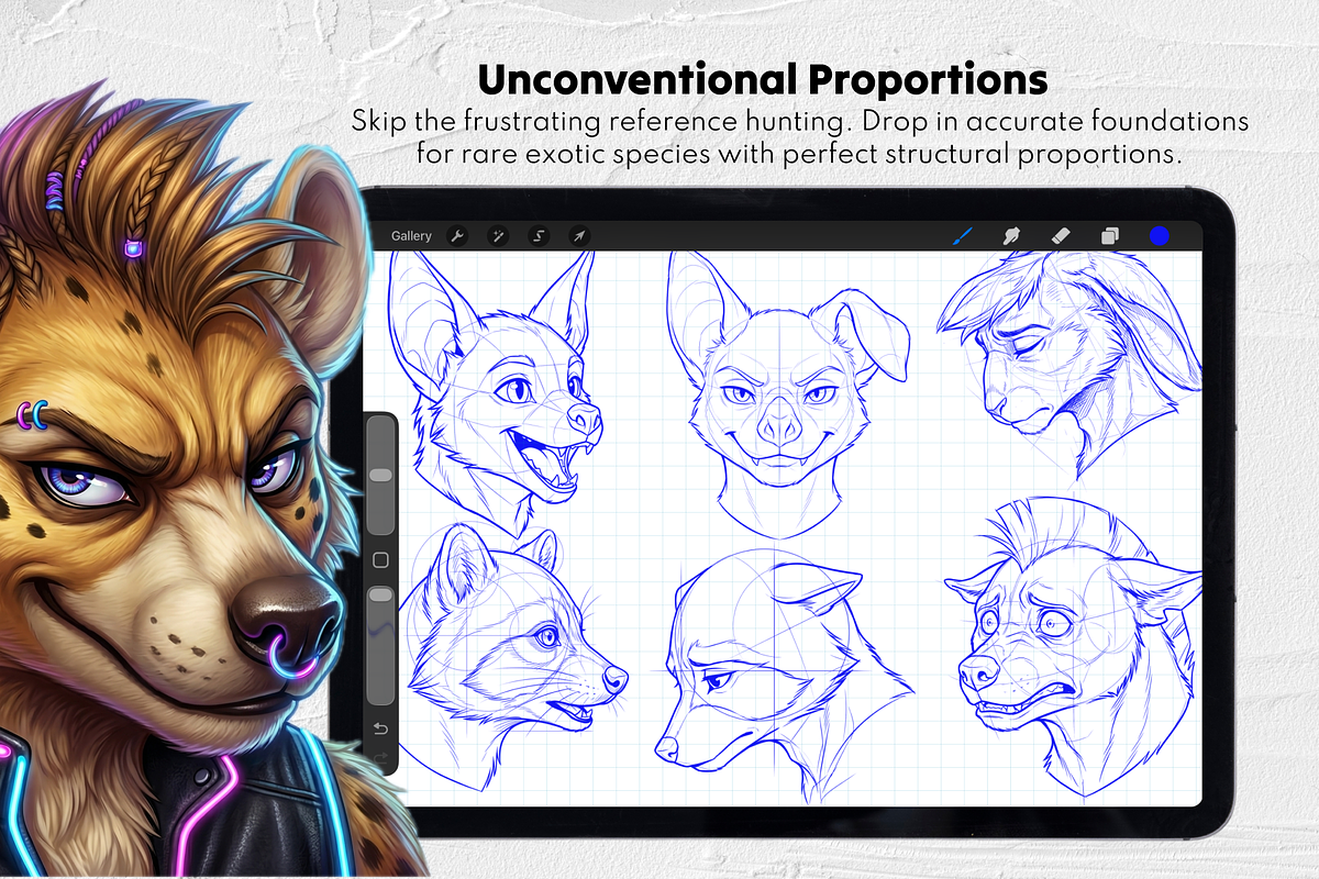 215 Furry Male Head Procreate Stamps, a Brush Add-On by Selentaori Studio (Photo 7 of 13)