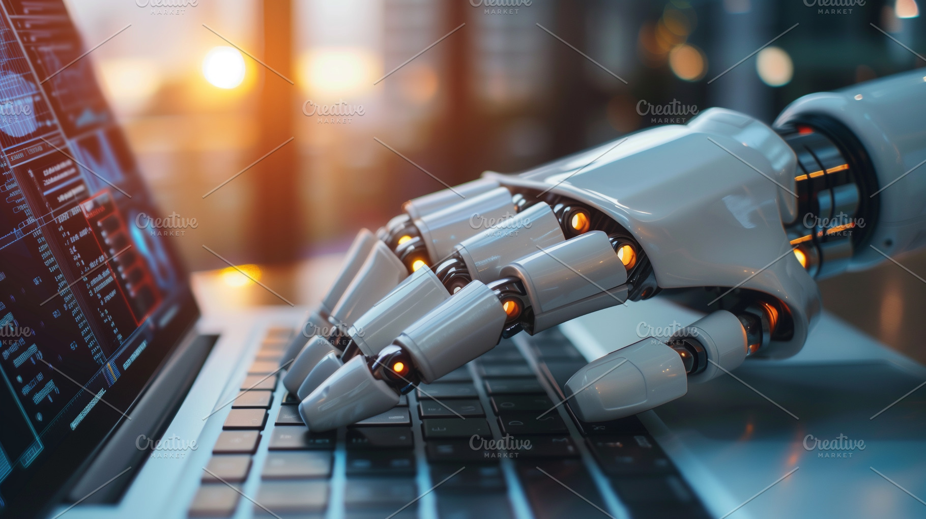 Humanoid robot hand using laptop, a Technology Photo by MistyDay