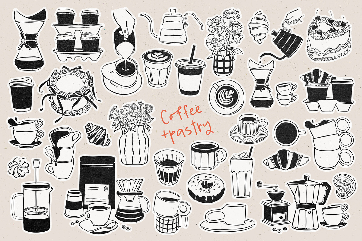 Naive coffee and pastry doodles, an Object Graphic by DesignThatMatters (Photo 10 of 14)